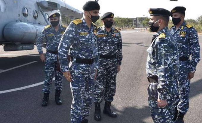 Naval Chief Admiral Karambir Singh arrives at INS Dwarka Operating Base in Gujarat