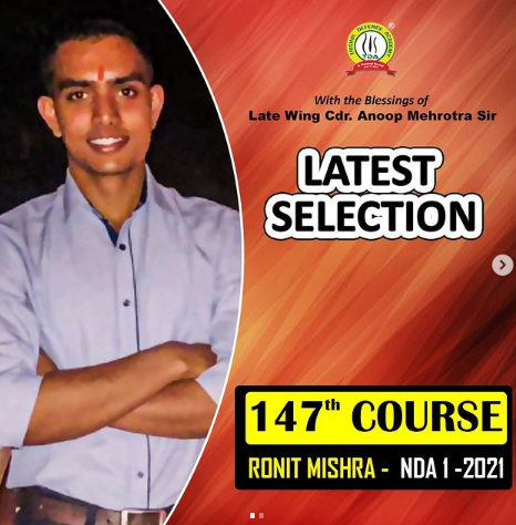 Ronit Mishra of Trishul Defense Academy Selected In Indian Army As Officer After Passing NDA 1 2021 Exam