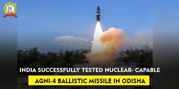 India successfully tested nuclear- capable Agni-4 ballistic missile in Odisha