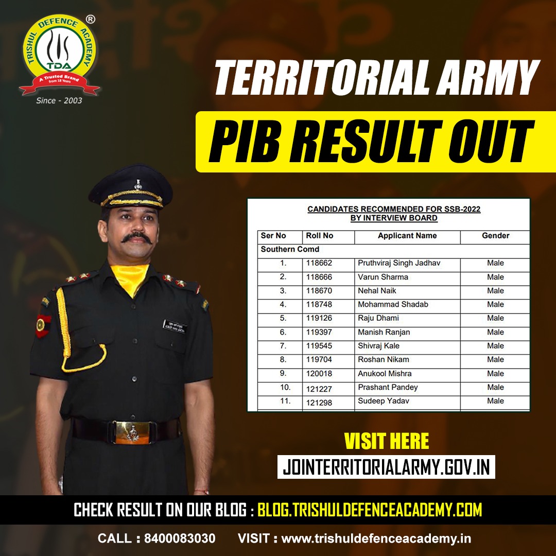 Territorial Army PIB Interview Result Declared