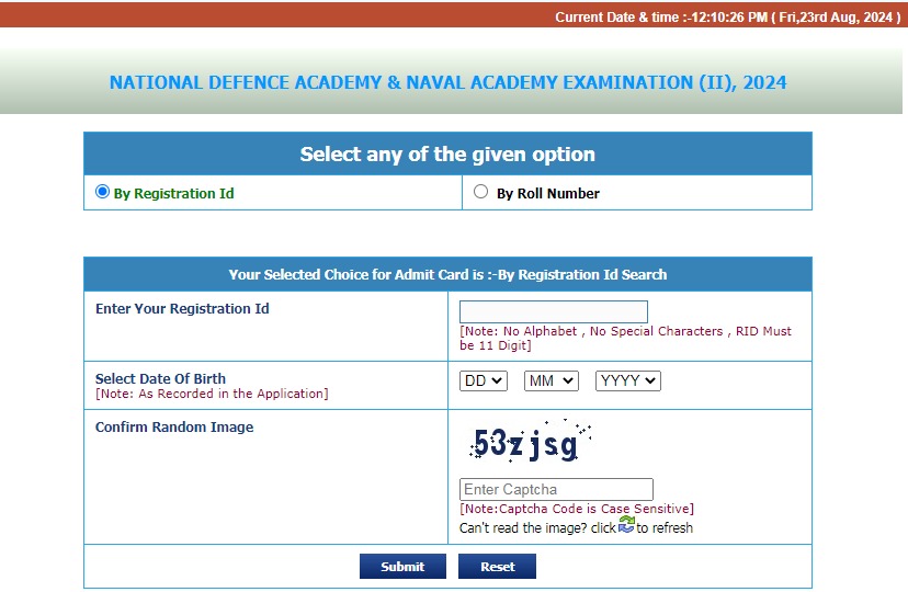 nda admit card